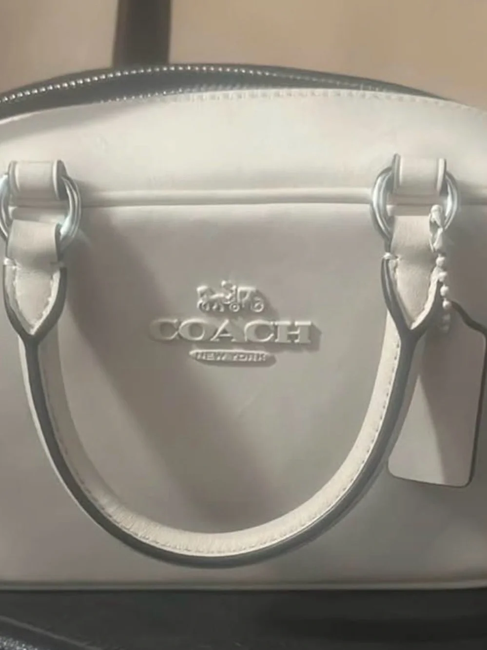 COACH White Leather Dome Satchel with Silver Hardware